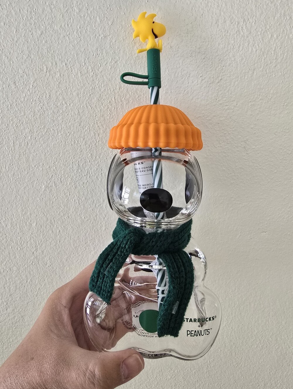 NWT Starbucks 2026 Limited Edition Snoopy Glass Tumbler With Woodstock Topper